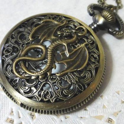 Retro Dragon Brass Pocket Watch Round Copper..