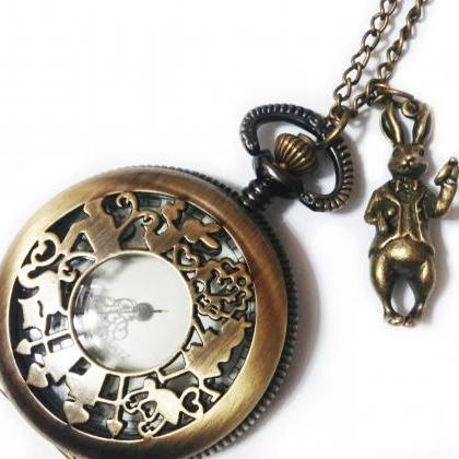 Alice In Wonderland Pocket Watch Necklace Chain -..