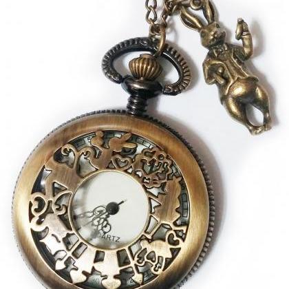 Alice In Wonderland Pocket Watch Necklace Chain -..