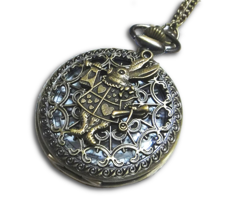 Steampunk Alice In Wonderland White Rabbit Retro Pocket Watch Necklace (brass)
