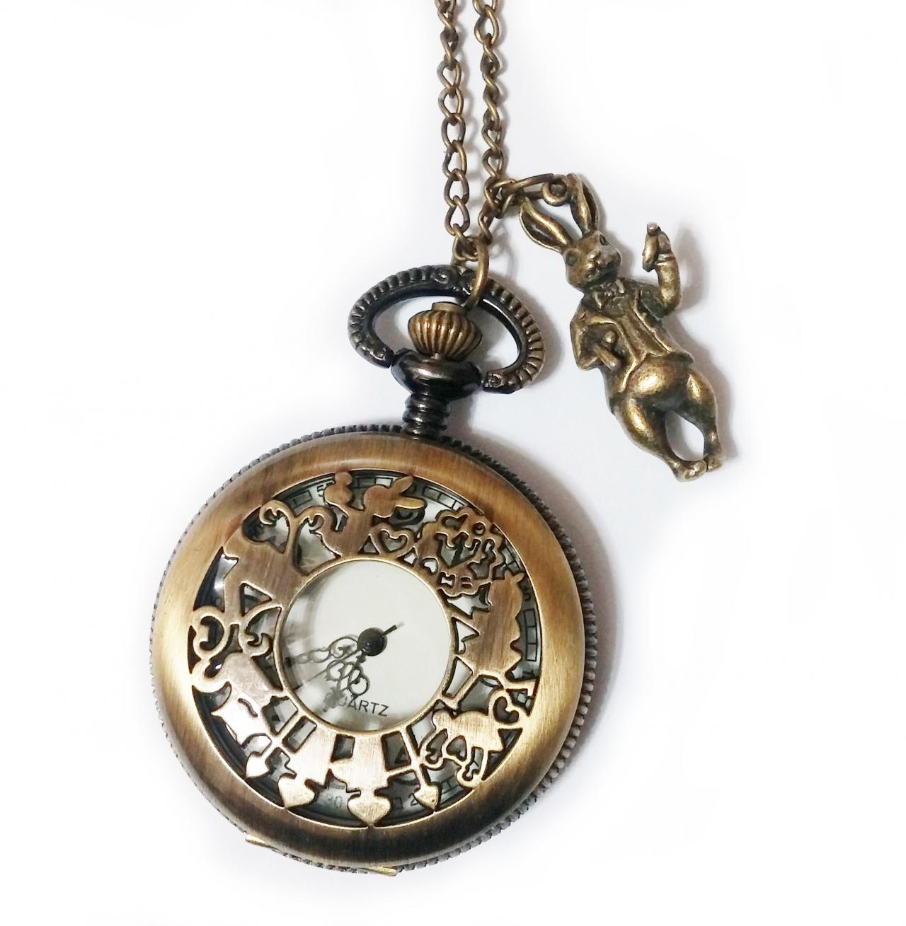 Alice In Wonderland Pocket Watch Necklace Chain - Vintage Style Mr ...